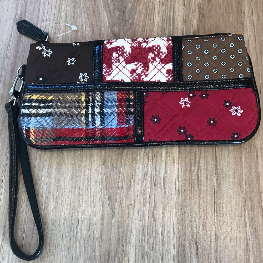 Vera Bradley patchwork plaid floral zip wristlet - Picture 1 of 8